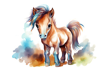 Obraz na płótnie Canvas Cute horse, farm cartoon animals. Post processed AI generated image.