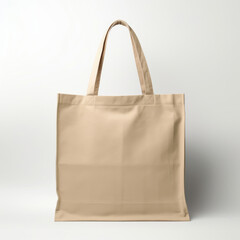 Empty beige tote bag isolated on white background