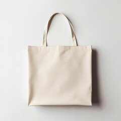 Empty beige tote bag isolated on white background