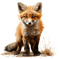 Fototapeta premium cute little fox full body watercolor painting design isolated against transparent background