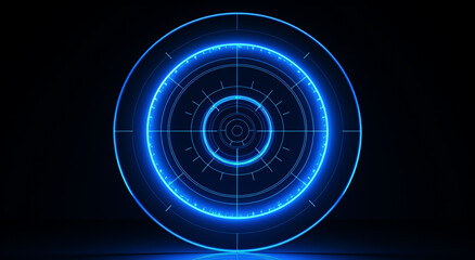 a blue round target in the center on the dark-blue background, in the style of realistic and detailed renderings, iso 400 