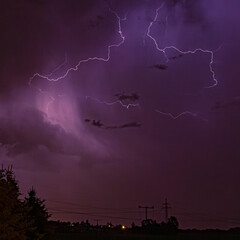 Thunderstorm with lightning near Aholming, Bavaria, Germany