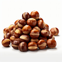 Chestnuts in pile isolated on white 