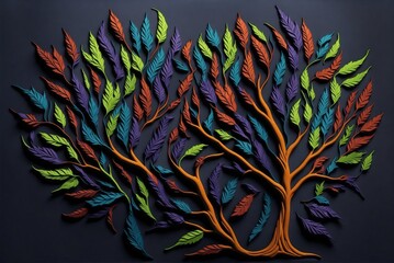 A vibrant 3D tree with cascading leaves of every hue, creating a mesmerizing mural of color.