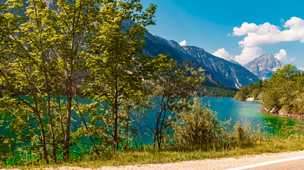 Alpine summer view with reflections near Lake Plansee, Reutte, Tyrol, Austria