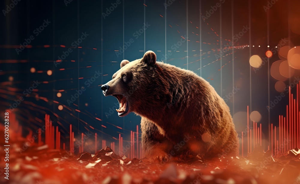 Aufkleber bear market concept with stock chart digital numbers crisis red price drop arrow down chart fall. bi