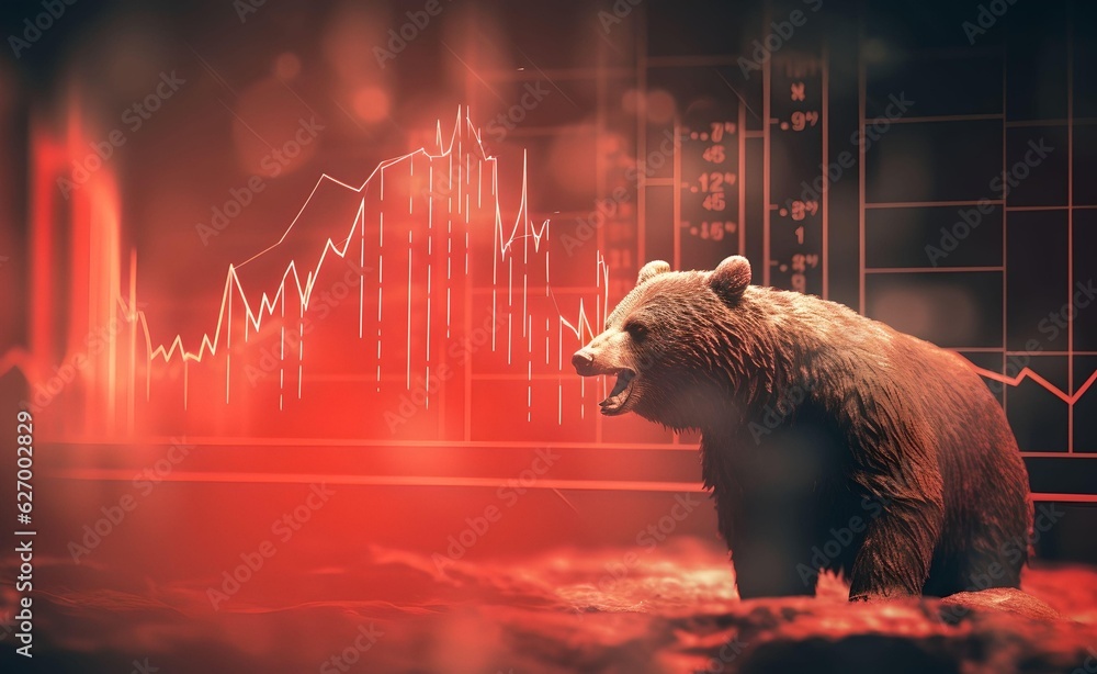 Poster bear market concept with stock chart digital numbers crisis red price drop arrow down chart fall. bi