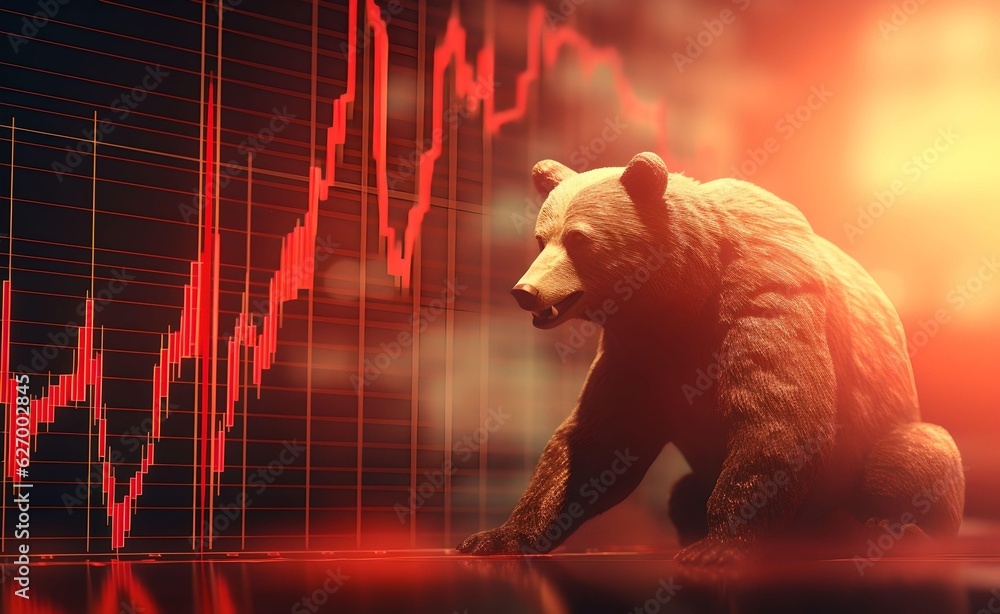 Poster bear market concept with stock chart digital numbers crisis red price drop arrow down chart fall. bi