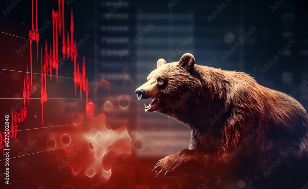 Aufkleber bear market concept with stock chart digital numbers crisis red price drop arrow down chart fall. bi