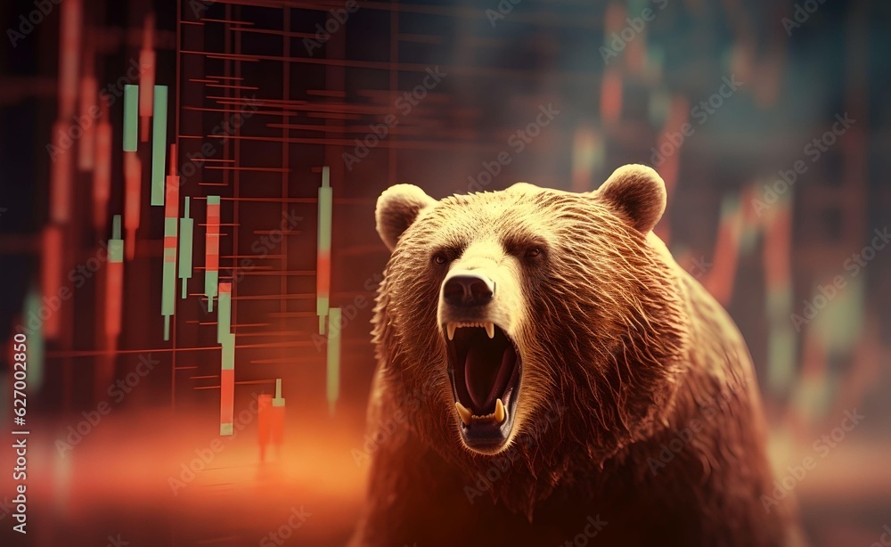 Poster bear market concept with stock chart digital numbers crisis red price drop arrow down chart fall. bi