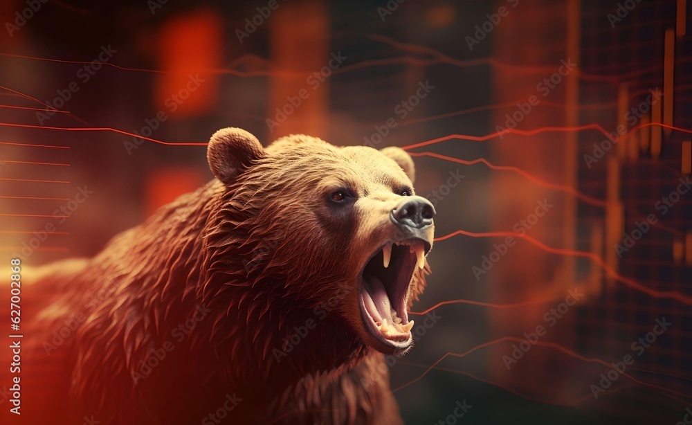 Aufkleber bear market concept with stock chart digital numbers crisis red price drop arrow down chart fall. bi