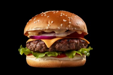 Transparent beef burger image on white background. Generative AI