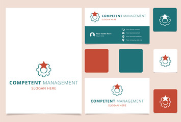 Competent management logo design with editable slogan. Branding book and business card template.