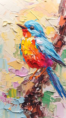 Colorful Oil Painting of a Bird on a Branch,abstract background with birds,abstract watercolor background with birds