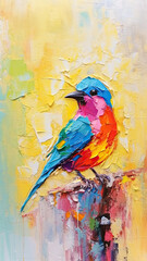 Colorful Oil Painting of a Bird on a Branch,abstract background with birds,abstract watercolor background with birds