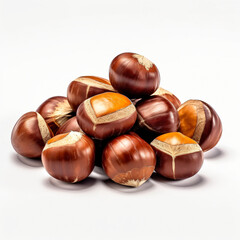 Obraz premium Chestnuts in pile isolated on white 