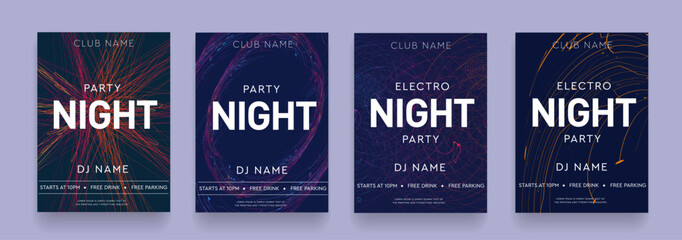 3d Set Hot Night Dance Party. Background Strips Graphic Elements for Dance Party, Disco, Club Invitation, Festival Poster, Flyer. Music Festival Vector Illustration.
