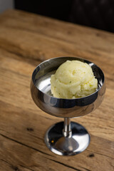 Delicious ice cream in a confectionery shop. Close-up