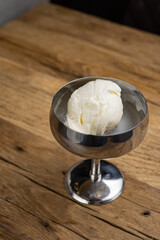 Delicious ice cream in a confectionery shop. Close-up