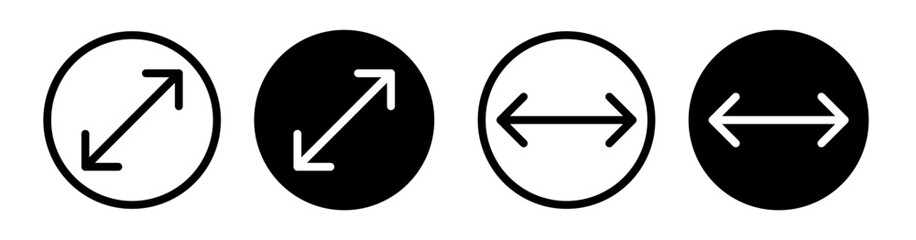 diameter icon set in black filled and outlined style. circle diameter dimension vector symbol. - obrazy, fototapety, plakaty