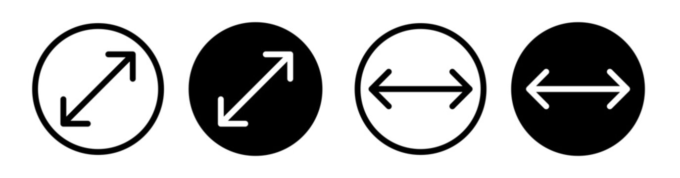 diameter icon set in black filled and outlined style. circle diameter dimension vector symbol.