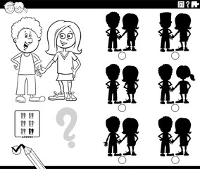 Naklejka premium educational shadows task with girl and boy coloring page