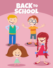 cartoon funny children with back to school caption