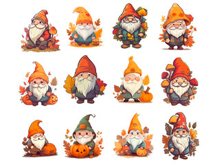 Stickers,Set of autumn cartoon gnomes 
