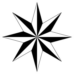 Windrose oder Kompass Rose Vektor mit acht Zacken. Isolierter Hintergrund.
Symbol f√ºr die Marine-, Schifffahrts- oder Trekking-Navigation oder zur Nutzung in einer Landkarte.