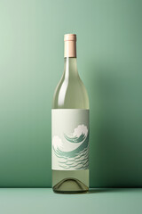Product mockup, simple korean traditional rice wine bottle, empty place for design branding or logo placement, isolated on flat pastel green background. 3d render illustration style.