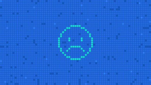 Pixel background with sad smiley. Abstract background
