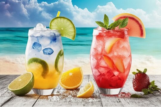 Refreshing beverages perfect for hot weather. Generative AI