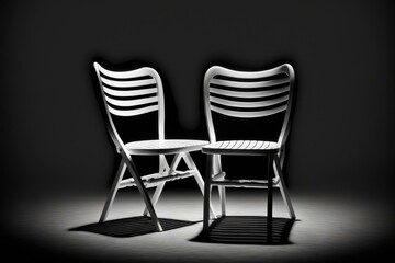 White chair on black background. Two. Generative AI
