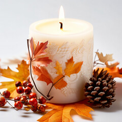 Fall Christmas Seasonal decorated candle isolated