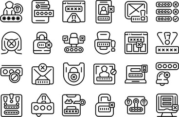 Wrong password icons set outline vector. Shield security. Work data