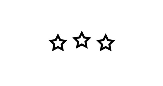 Three Stars Rating animation. Set of Stars. Three Star Rating on White Background. Product Quality, Feedback, Customer review