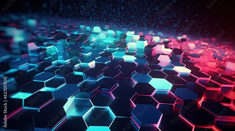 Poster abstract background with hexagonal tiles. tech styled hex pattern. generated ai.