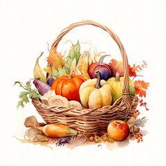 Obraz na płótnie Canvas autumn basket still life with pumpkins and leaves