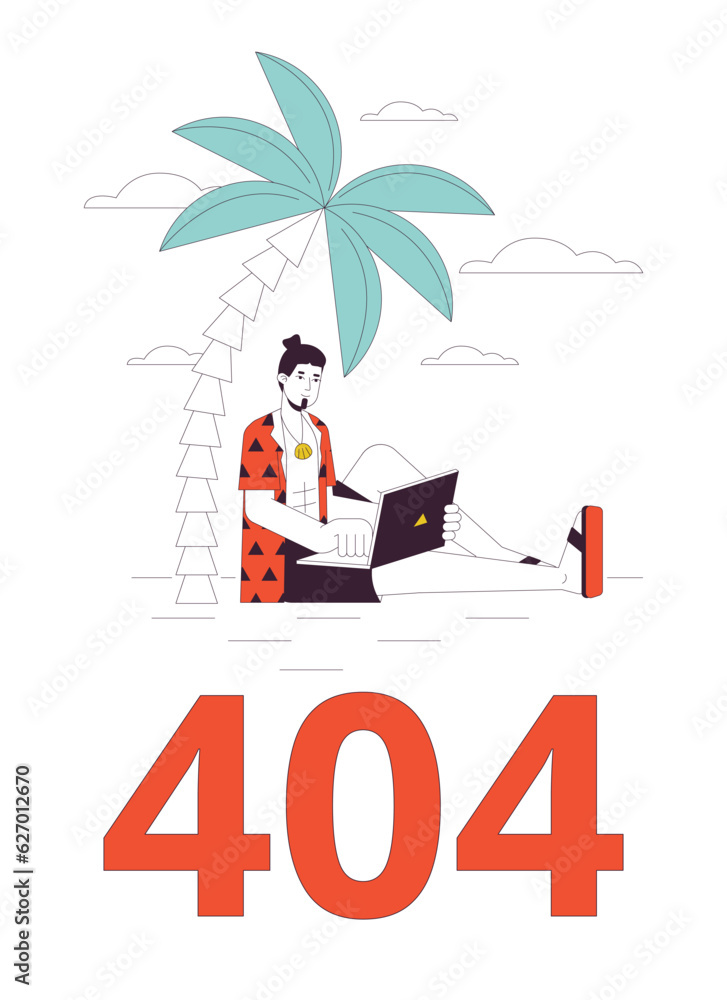 Poster remote work error 404 flash message. empty state ui design. freelancer typing on laptop. page not fo