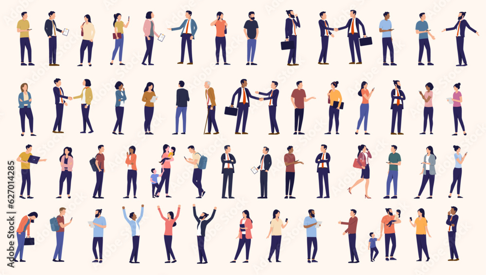 Fototapete office and business people vector collection - set of characters working with computers, standing, t