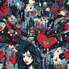 Graffiti art seamless repeat pattern, colorful funky 
