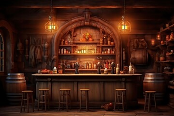Old tavern. Ai art. Vintage pub