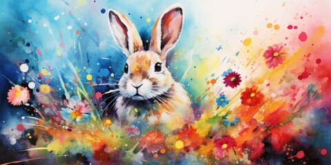   Bunny's Artistry - A Vibrant Canvas - Creative Watercolors - Whimsical Workshop Generative AI Digital Illustration