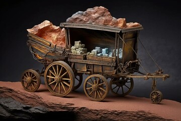 A mining cart made of silver, gold, and copper. Generative AI