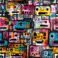 Graffiti art repeat pattern, colorful funky 
