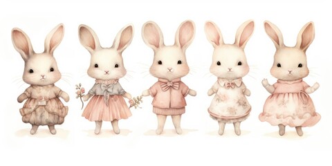 Obraz na płótnie Canvas Watercolor Bunny Watercolor Painting - Stuffed Animal Baby Bunny - Adorable Dress Collection Generative AI Digital Illustration