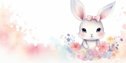 Watercolor Bunny   Baby Rabbit - Summer Watercolor Style - Whimsical Charm - Soft Watercolor Tones - Playful Summer Vibes Generative AI Digital Illustration