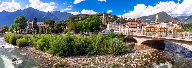 Gordijnen Merano town - popular town and spa resort in Italy in  South Tyrol, Bolzano province © Freesurf