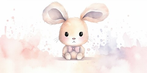 Obraz na płótnie Canvas Watercolor Bunny Bunny Plush - Unbelievably Cute - Watercolor Clipart - Whimsical Charm - Soft Watercolor Tones Generative AI Digital Illustration
