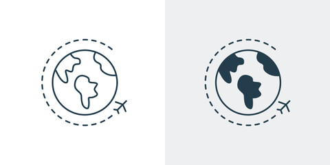 Travel icon with plane and planet. Plane travel around the world  vector illustration